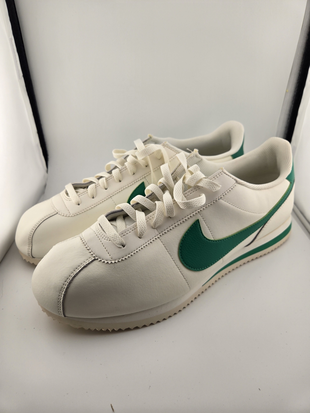 Nike Men’s Classic Cortez Leather Sneakers - White with Green Swoosh
